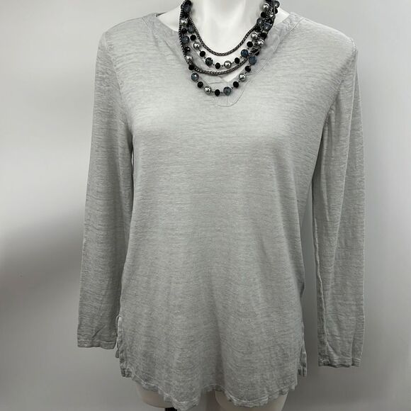 Chico’s light gray long sleeve 100% linen top - Picture 2 of 7
